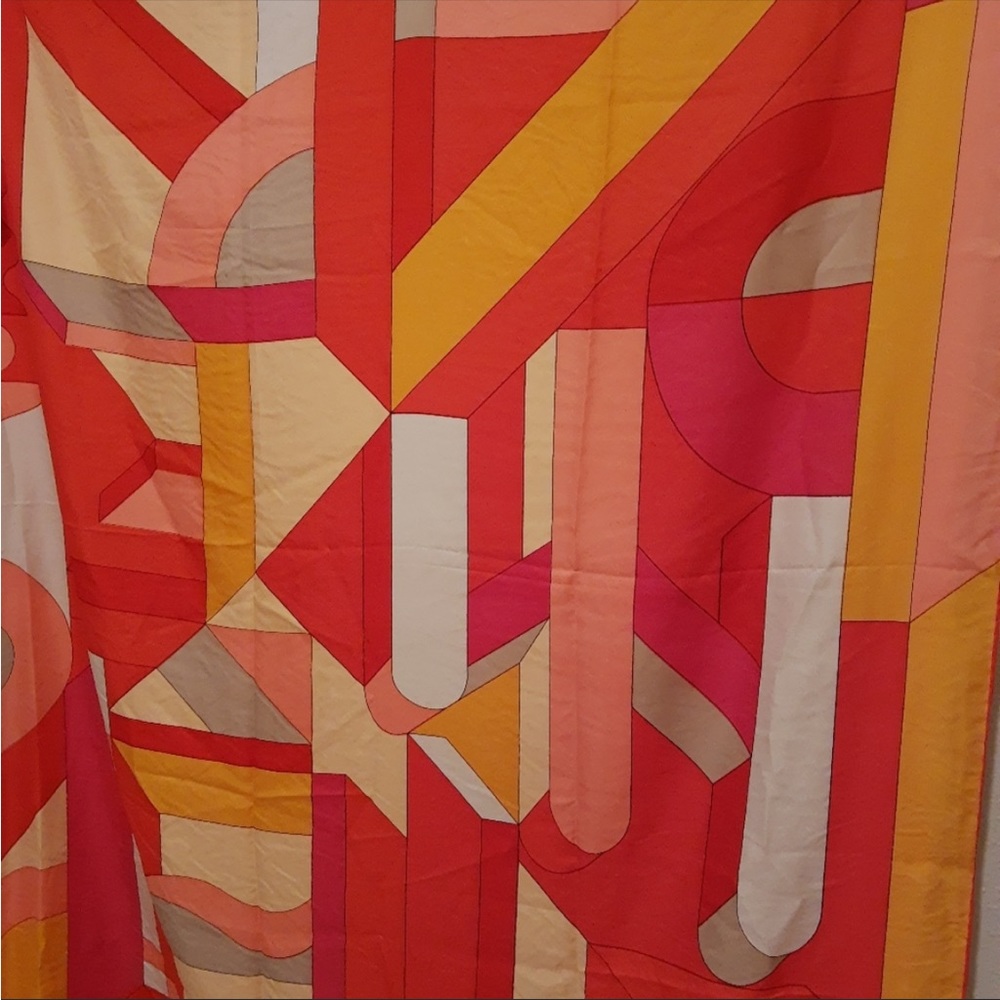 Huge Vintage Geometric Pop Art Silk Scarf 50"